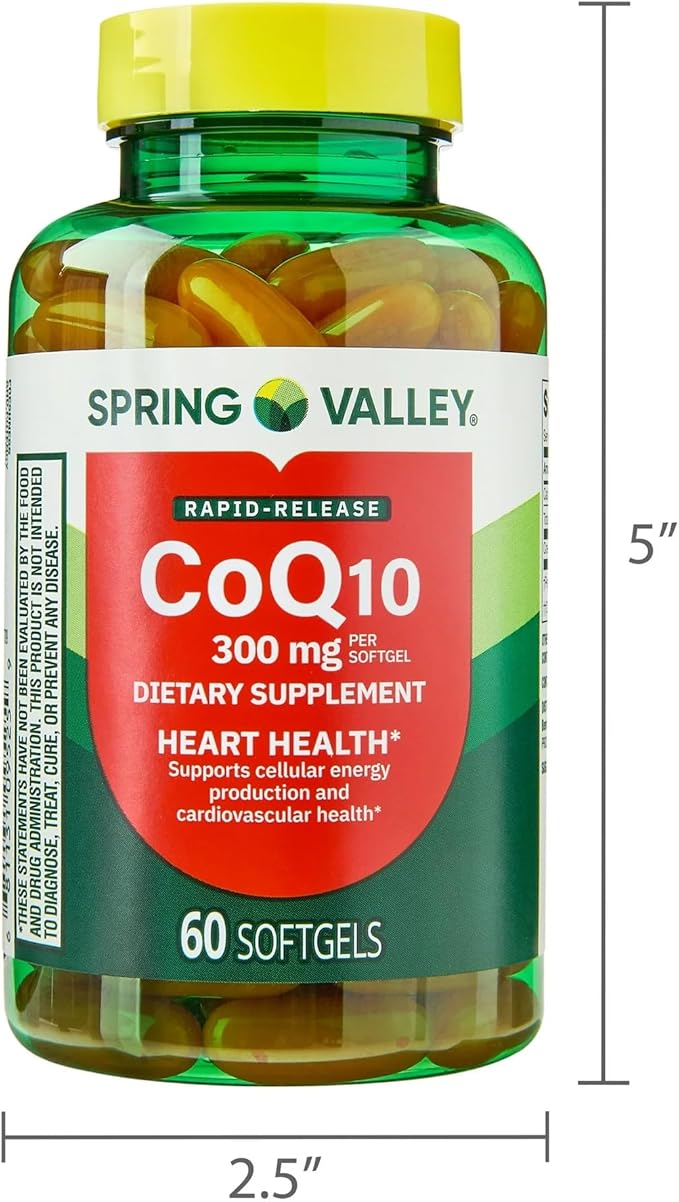 SUREFECT Spring Valley Rapid-Release CoQ10 300mg Softgels - 60 Count - Heart Health Support* &amp Cellular Energy Support - Vegetarian Formula with Organizer