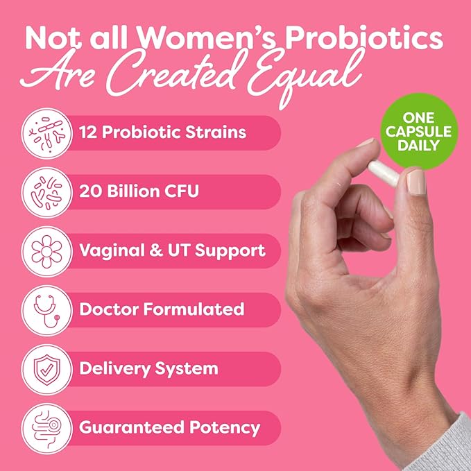 Probulin Womens Probiotic - Vaginal UT Gut &amp Immune Health with Lactobacillus Reuteri - 20 Billion CFU 12 Probiotic Strains &amp Prebiotics - 60 Vegan Gluten Free Capsules for Whole-Body Well