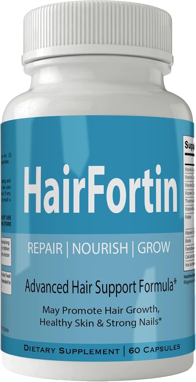 Hairfortin Advanced Hair Growth Vitamins and Minerals - Extra Strength Formula for Hair Skin and Nails with Biotin - Gluten Free 60 Capsules
