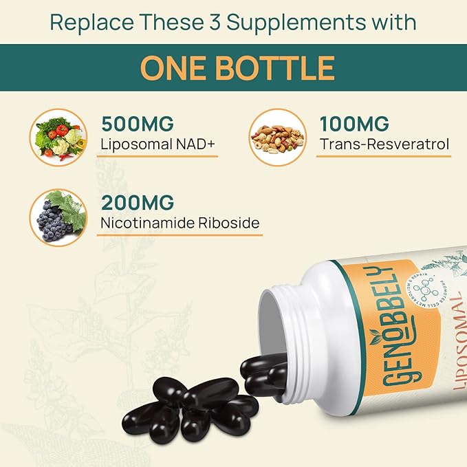 800 mg Liposomal NAD+ Supplement with Nicotinamide Riboside 200 mg Trans-Resveratrol 100 mg - True NAD Supplement for DNA Repair Healthy Aging Brain Function - 360-Day Supply