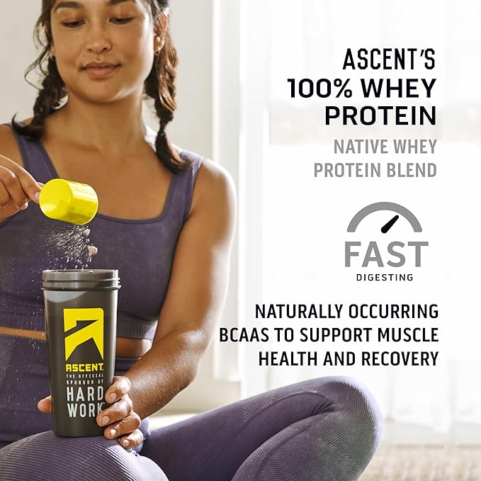 Ascent 100% Whey Protein Powder - Post Workout Whey Protein Isolate Zero Artificial Flavors &amp Sweeteners Gluten Free 5.5g BCAA 2.6g Leucine Military Exclusive Mocha Cold Brew 1.7 lb
