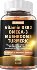 Vitamin D3 5000iu(125mcg) + Vitamin K2(MK7) Gummies with Algae Omega 3 | Maximum Strength Vitamin D3+K2 | for Bone Teeth Energy Immune Calcium Absorption - Vegan Sugar Free60Ct