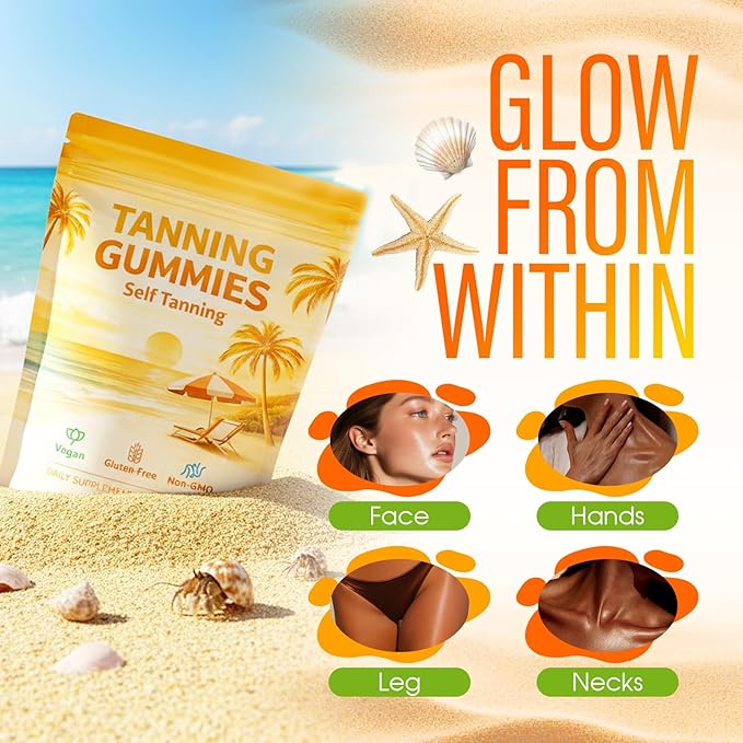 Tanning Gummies with Beta Carotene &amp Lycopene Collagen &amp Vitamins for Skin Glow Hydration &amp Daily Vitality Support Natural Bronze Look – 60 Gummies（1）