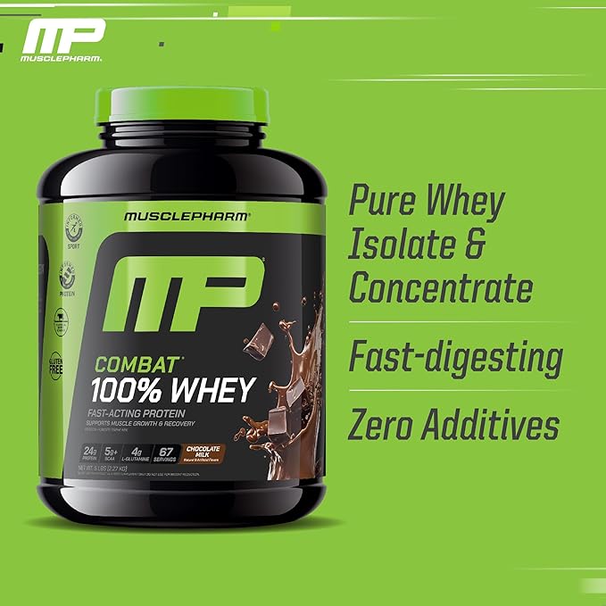 MusclePharm Combat 100% Whey Protein Powder Bundle - Vanilla &amp Chocolate Milk Fast Recovery &amp Muscle Gain 5lb 67-70 Servings