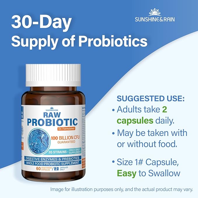 Raw Probiotics for Women &amp Men - 100 Billion CFU 35 Strains Organic Prebiotics &amp Natural Digestive Enzymes for Digestive Gut &amp Immune Health - Dairy Soy and Gluten Free Non-GMO 60 Ve