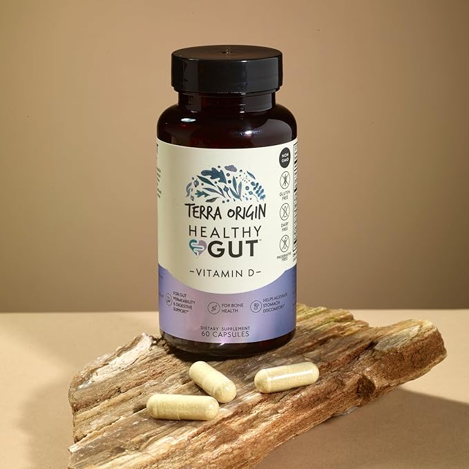 TERRA ORIGIN Healthy Gut with Vitamin D 5000 IU | 60 Capsules | Gut Health Supplements for Men and Women | Supports Digestion and Gas
