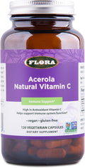 Flora Health Acerola Natural Vitamin C Daily Immune Booster Gluten Free &amp Vegan Antioxidant Powder 120 Vegetarian Capsules Glass Bottle