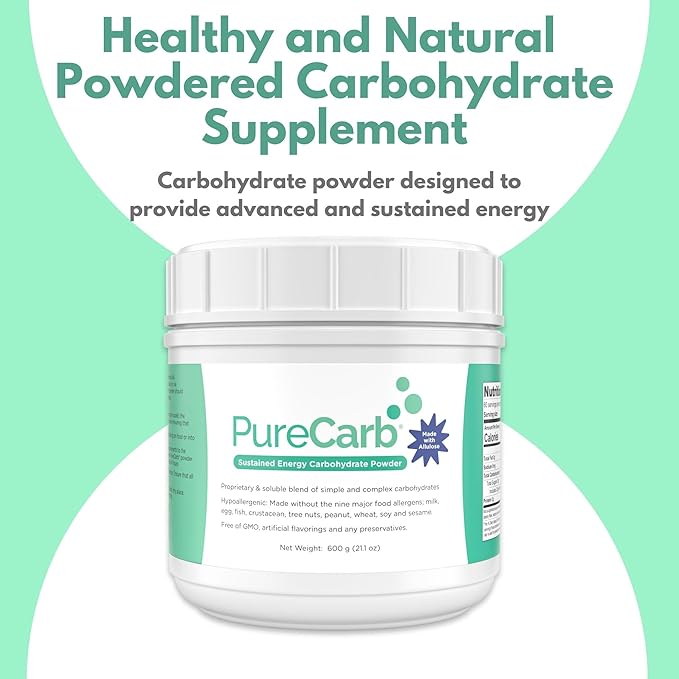 PureCarb Sustained Energy Carbohydrate Post &amp Pre Workout Supplement Powder Allergen-Free Energy Powder with Simple &amp Complex Carbohydrates and Low Glycemic Index 600g