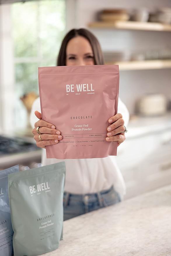 Be Well by Kelly Chocolate Grass-Fed Beef Protein Powder 24G of Protein &amp 1G Net Carbs (3 Ingredients 30 Servings) 9 Amino Acids + 3 BCAAs No Soy No Dairy Stevia-Free No Sugar Added 1.87lb 84