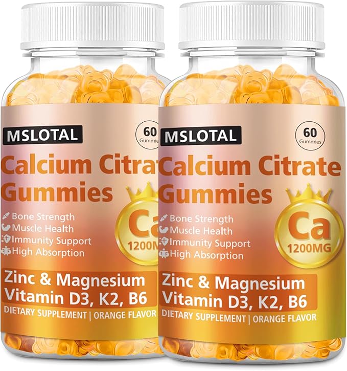 Calcium Citrate Gummies Calcium 1200mg with Vitamin D3 B6 B12 Magnesium Zinc Calcium Supplements for Women and Men Support Bone &amp Muscle Health 120 Chews Orange Flavor