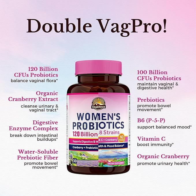 Vitalitown Probiotic Bundle (Pack of 2) | Women’s Probiotics 120 Billion (Item 1) &amp Women’s Probiotics 100 Billion (Item 2) | 30 Capsules &amp 60 Capsules