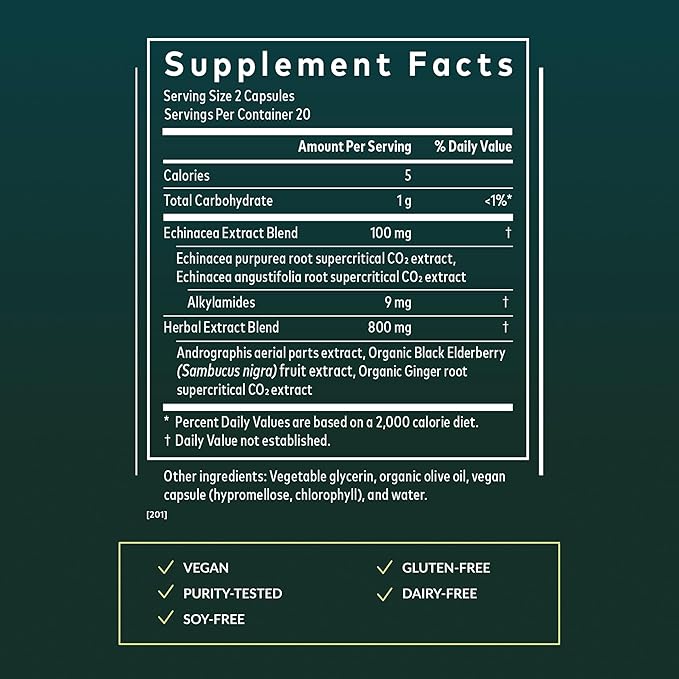 Gaia Herbs Quick Defense - Fast-Acting Immune Support Supplement* - Echinacea Black Elderberry Ginger &amp Andrographis - 40 Vegan Liquid Phyto-Caps (20 Servings)