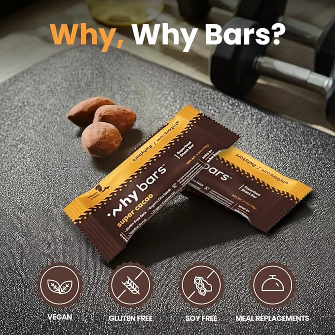 Superfood Protein Bars 2.04 Ounce Bars - Protein Bar Superfood Gluten Free Non GMO Organic Vegan Simple Ingredients (Cacao)