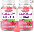 2 Pack Calcium Citrate Gummies 1000mg w/Vitamin D3 High Absorption Calcium Gummies for Women &amp Men Plus Magnesium Potassium Zinc for Muscle &amp Immune Support Raspberry Flavor 120 Count