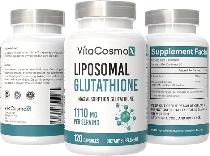 Liposomal Glutathione 1110 mg 120 Capsules Vegan 100% Vegetarian Non-GMO &amp Gluten Free - 3 Packs