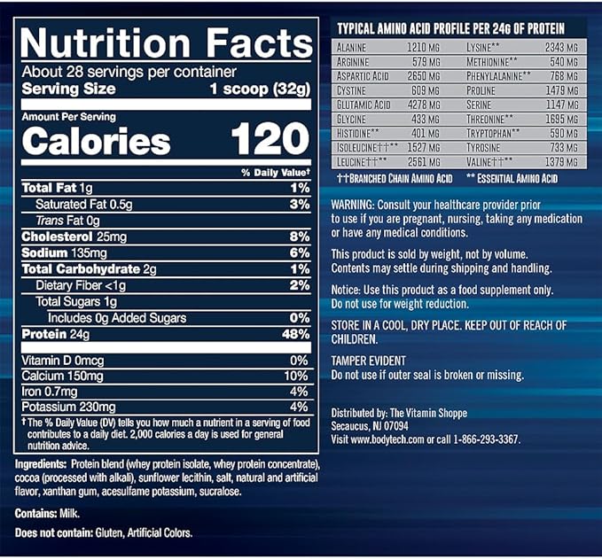 BodyTech Whey Tech Pro 24 Protein Powder - 24g Protein per Serving - Supports Muscle Growth &amp Recovery - Rich Chocolate (2 lb 28 Servings)
