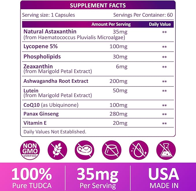 Liposomal Astaxanthin Supplement Complex 9-in-1 with Ashwagandha Lycopene Zeaxanthin Antioxidant Supplement Support Eye Skin &amp Joint Health 240 Capsules