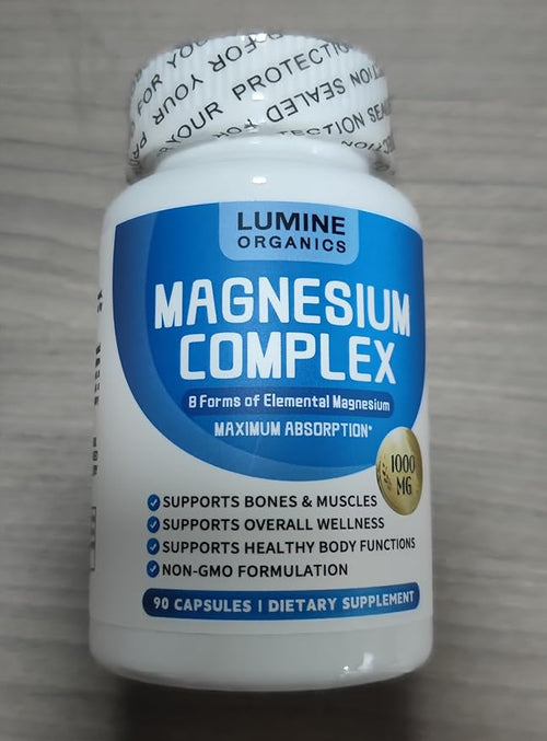 1PCSLumine Organics Magnesium Complex Supplement 1000mg - Advanced 8-in-1 Magnesium Blend - Glycinate Citrate Malate Taurate etc.– High Absorption Formula – Non-GMO 90 Capsules (1)
