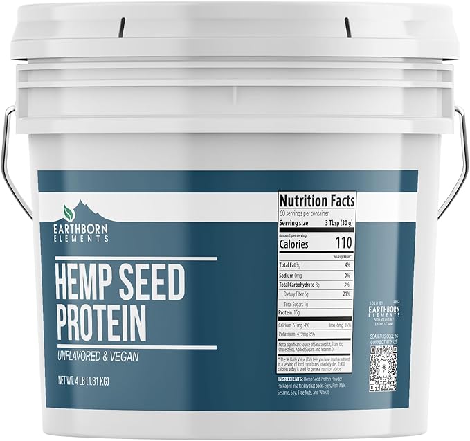 Earthborn Elements Hemp Seed Protein 1 Gallon Bucket Smoothies &amp Shakes Vegan (4 Pound)
