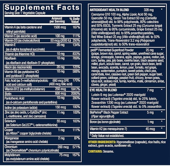 Vthrive BioActive Women 50+ One Daily Multivitamin Women’s Multivitamin with Essential Vitamins and Minerals Supports Healthy Aging and Daily Wellness Gluten Free Non GMO Vegetarian 30 Capsules