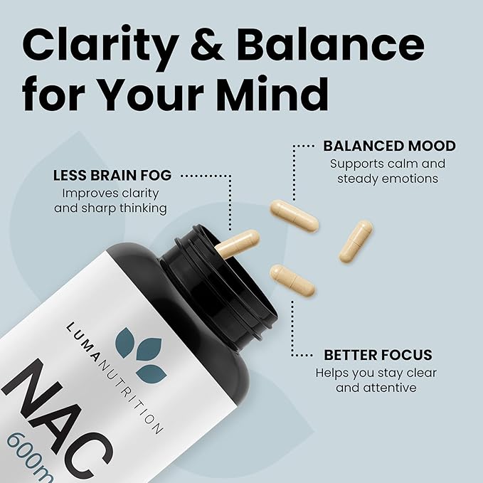Luma Nutrition NAC 600 mg Capsules - NAC Supplement N-Acetyl Cysteine for Antioxidant Respiratory &amp Cellular Support - Supports Immune Function Exercise Recovery - GMP and Made in USA