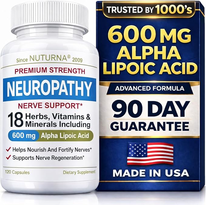 Neuropathy Nerve Support Supplement with 600 mg Pure Alpha Lipoic Acid - Maximum Strength Formula for Fingers Hands Toes &amp Feet - 120 Capsules