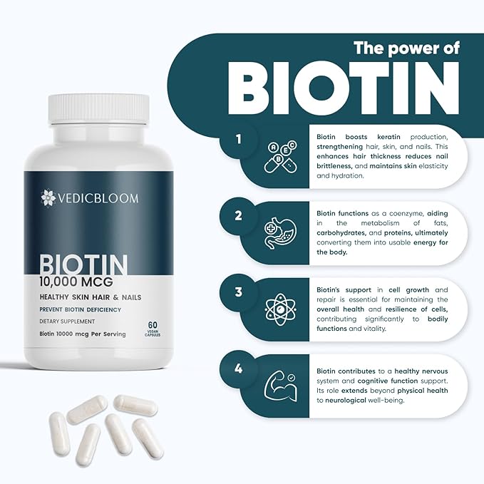Biotin Capsules 10000 mcg High Potency 60 Vegan Capsules for Healthy Hair Skin and Nails Gluten Free Non GMO (2 120 Capsule)