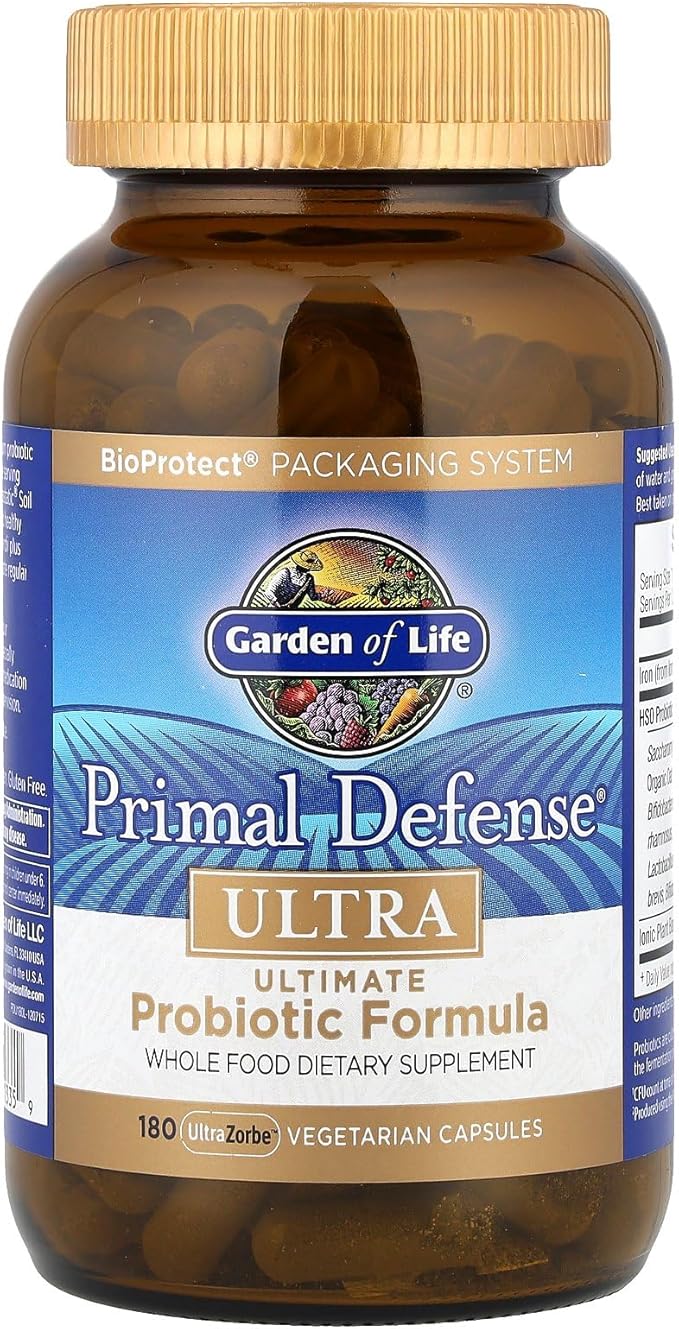 Garden of Life Probiotics for Digestive Health and Gut Health Balance Primal Defense Ultra Ultimate Formula 15 Billion CFU and 13 Strains Plus HSOs Vegetarian and Gluten Free 180 Capsules