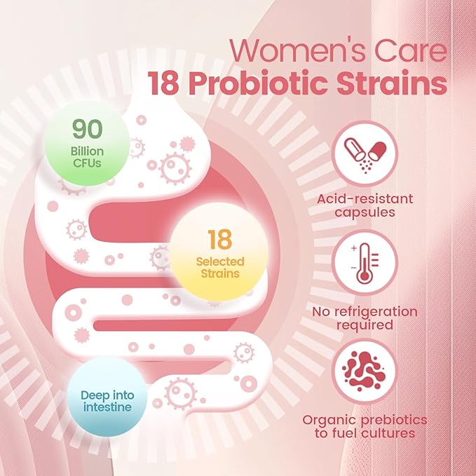 Women's ProbioticPrebiotics &amp Lactobacillus Probiotic Blend60 Billion CFUs18 StrainsHelp Women's HealthBoost ImmuneDigestiveGutPromote Healthy Vaginal Odor &amp Vaginal Flora