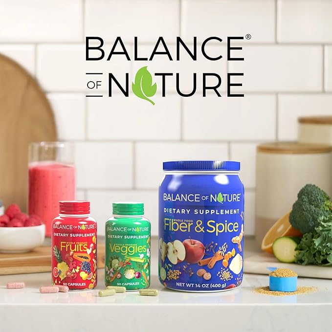 Balance of Nature Fruits &amp Veggies Supplements - Whole Fruit and Vegetable Ingredients for Women Men and Kids - 90 Fruits Capsules 90 Veggies Capsules - 1 Set
