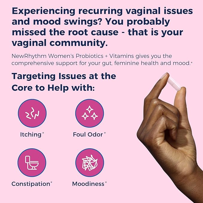 NewRhythm Women's Premium Bundle: Vaginal Health with P-5-P &amp Vitamin C + Menopause Relief with Botanicals 18 Strains 90 Capsules