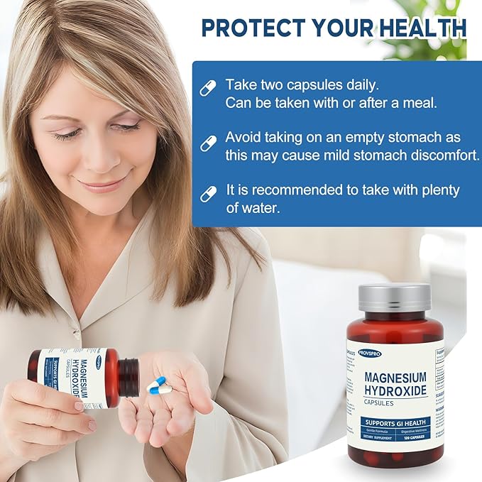 Magnesium Hydroxide Capsules Contains 270 mg of Magnesium Relieve Constipation and Indigestion Support Intestinal Motility Gut Health for Women and Men (120 Capsules)