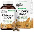 Wild &amp Organic Chicory Root Fiber Capsules - 1200 mg of Chicory Root Powder per Serving - Digestive &amp Gut Support - Inulin Prebiotic Fiber Supplement - Non-GMO Vegan Inulin Capsules - 180 Cou