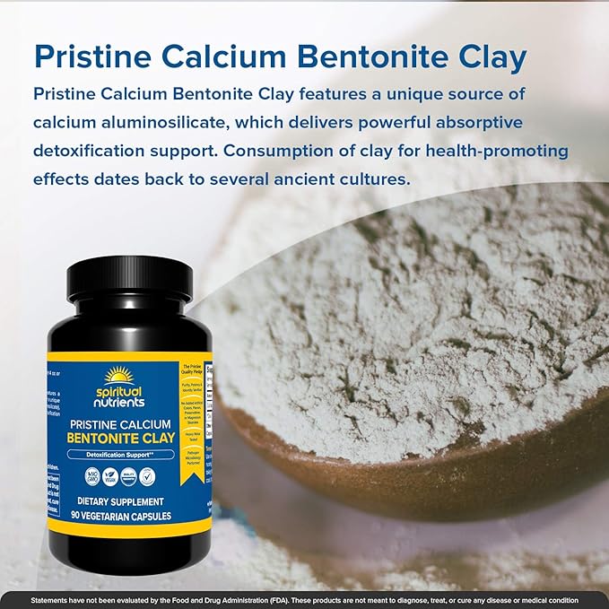 Pristine Calcium Bentonite Clay | Whole Body Detoxification Featuring Calcium Aluminosilicate | Non-GMO Vegan | 90 Capsules