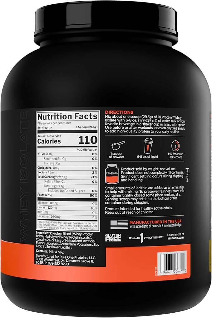 Rule 1 R1 Protein Whey Isolate - with 25g Protein &amp 6g BCAA Exclusively from Isolated &amp Hydrolyzed Sources for Workout Recovery (5 Pounds* Banana Crème)
