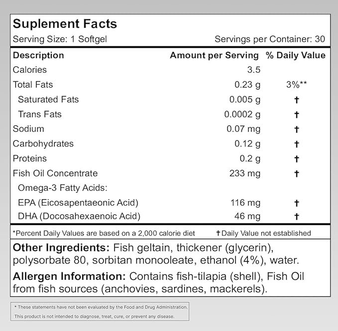 Nano Omega 3 Supplement for Women and Men – Fish Oil Softgels with Nanotechnology – High Potency EPA DHA Capsules – No Aftertaste – Easy to Swallow – 60 Count Bottle