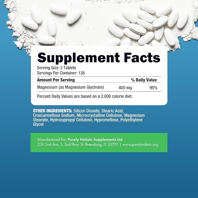 Magnesium Glycinate 400mg | 4+ Month Supply | Sleep Relaxation &amp Muscle Support | High Absorption Chelated Magnesium Supplement for Women &amp Men | Gentle on Digestion | Vegan | 270 Tablets