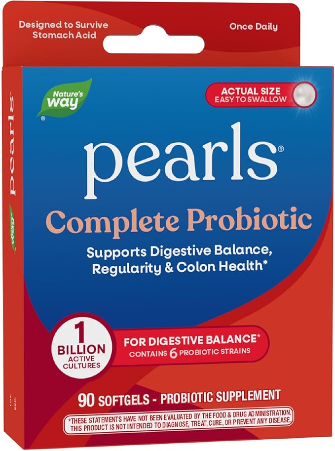 Nature's Way Pearls Complete Probiotic Supports Digestive Balance* 1 Billion Live Cultures Supplement for Men and Women No Refrigeration Required 90 softgels