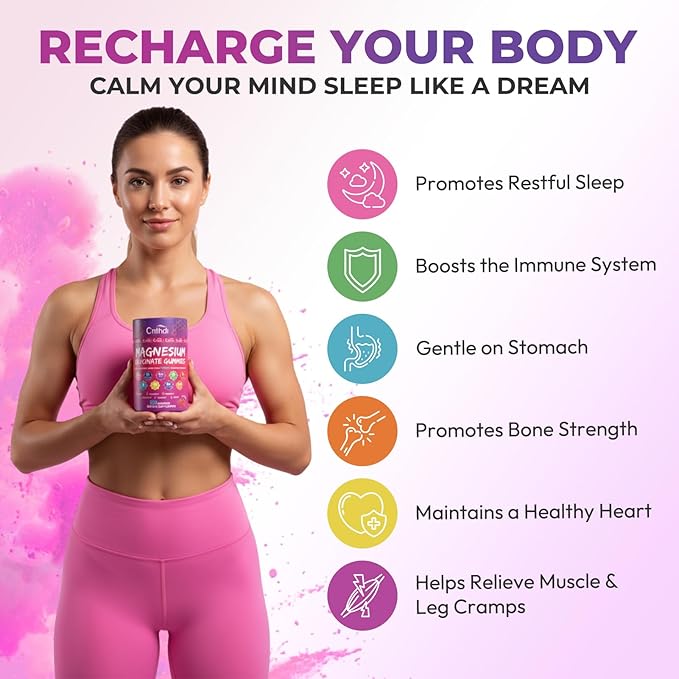 Magnesium Glycinate Gummies 600mg High Absorption Magnesium Supplement with CoQ10 D3 B6 Pure Sugar Free Chewables Gummies for Women &amp Men Support Relax Stress Muscle &amp Bone Raspberry 1
