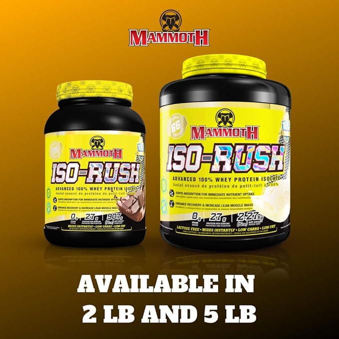 Mammoth Iso-Rush Premium Whey Protein Isolate Fast-Digesting Hormone Free Cross Flow Micro-Filtered (CFM) Sugar Free Bioactive Lactose Free Gluten Free 5 LB (Vanilla Ice Cream)