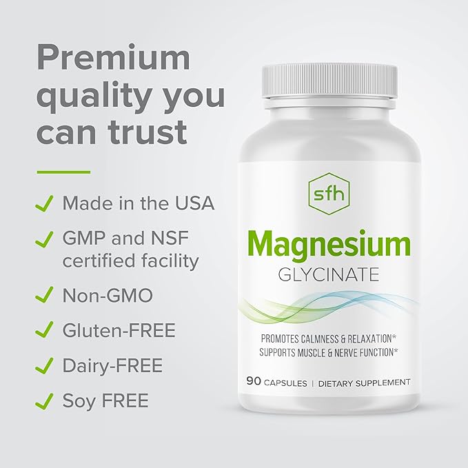 SFH Magnesium Glycinate 183mg - Highly Absorbable for Relaxation Sleep &amp Recovery Gentle on Stomach Easy-to-Swallow Capsules 45-Day Supply