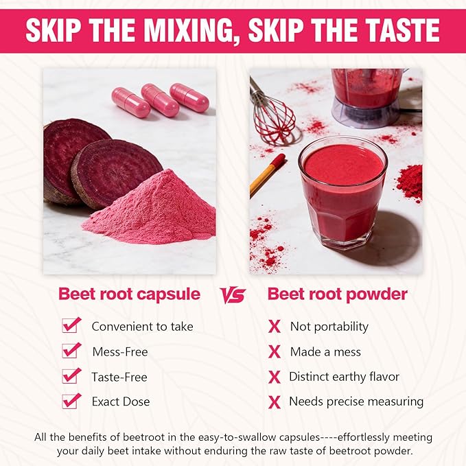 20:1 Organic Beet Root Capsules 1800 mg Beet Supplement 150mg BP Grape Extract &amp Vitamin B6 B12 Supports Nitric Oxide Production Health Circulation &amp Blood Flow Non-GMO 90 Capsules 30-Da