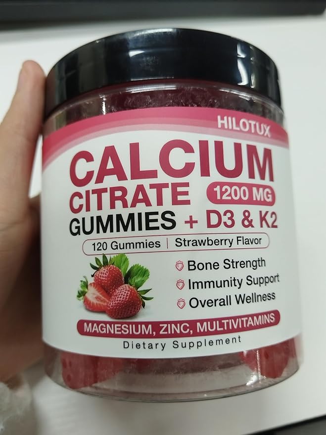 Calcium Citrate with Vitamin D3 K2 Calcium Supplements for Women &amp Men Plus Magnesium Zinc for Bones Muscle &amp Immune Support High Absorption StrawberryFlavor 120 Calcium Gummies