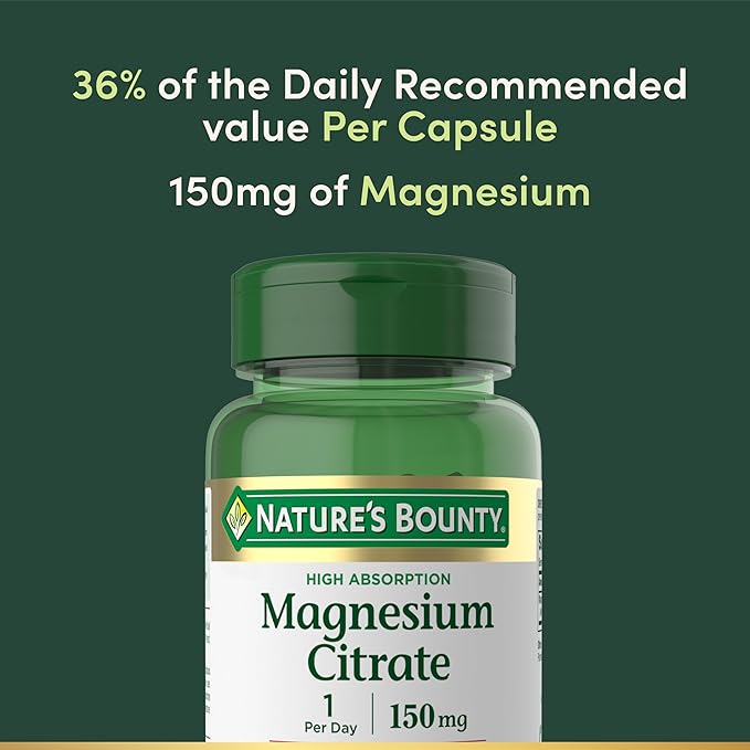 Nature’s Bounty Magnesium Citrate High Absorption Magnesium Supplement for Whole Body Health with 150 mg Magnesium Vegetarian Gluten Free 90 Capsules (Pack of 2)