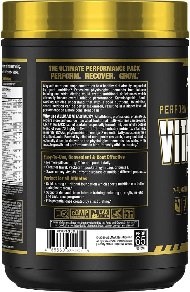 ALLMAX VITASTACK - 30 Multi-Packs - Convenient Multivitamin Mineral &amp Nutrient Tablets - 30 Servings