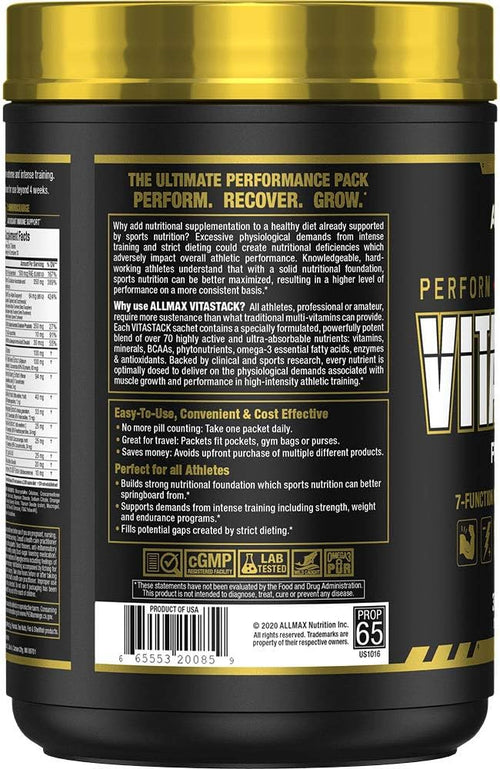 ALLMAX VITASTACK - 30 Multi-Packs - Convenient Multivitamin Mineral &amp Nutrient Tablets - 30 Servings
