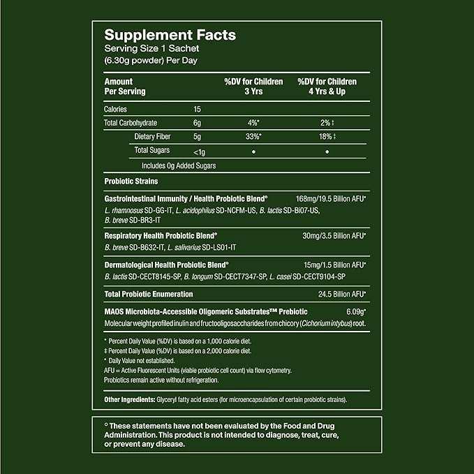 Seed PDS-08 Pediatric Daily Synbiotic - Fiber-Based Prebiotic &amp Probiotic for Kids - Digestive Health Regularity Constipation Relief - Ages 3-17 - Vegan and Shelf-Stable - 30 Sachets (30-Day Sup