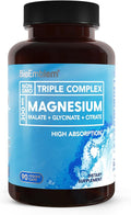BioEmblem Triple Magnesium Complex | 300mg Magnesium Glycinate Malate &amp Citrate | High Absorption Chelated Formula | Vegan Non-GMO Gluten-Free | 90 Capsules