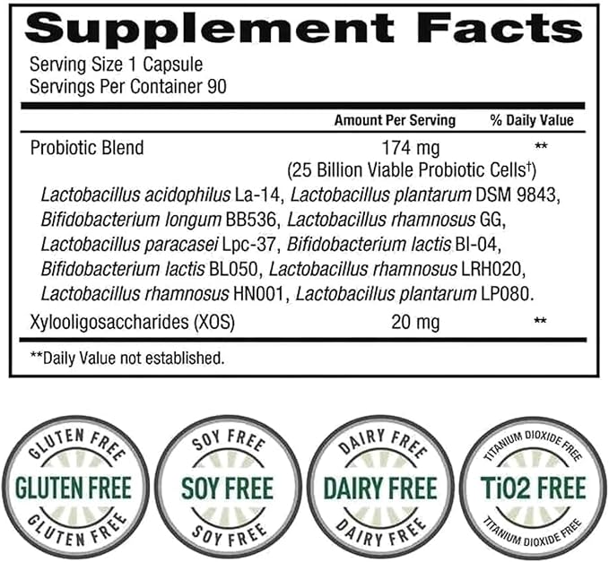 Tru Nature Women's Daily PROBIOTIC 90 Capsules 25 Billion Cells Vegetarian Probiotics for Digestive Health 90 Count 90 Day Supply +Better Guide Vitamins