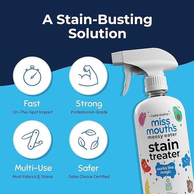 Miss Mouth's Messy Eater Stain Treater Spray - 16oz Stain Remover - Newborn &amp Baby Essentials - No Dry Cleaning Food Grease Coffee Off Laundry Underwear Fabric